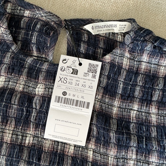 Stradivarius Navy and White Checkered Long Sleeve Dress - Picture 2 of 2